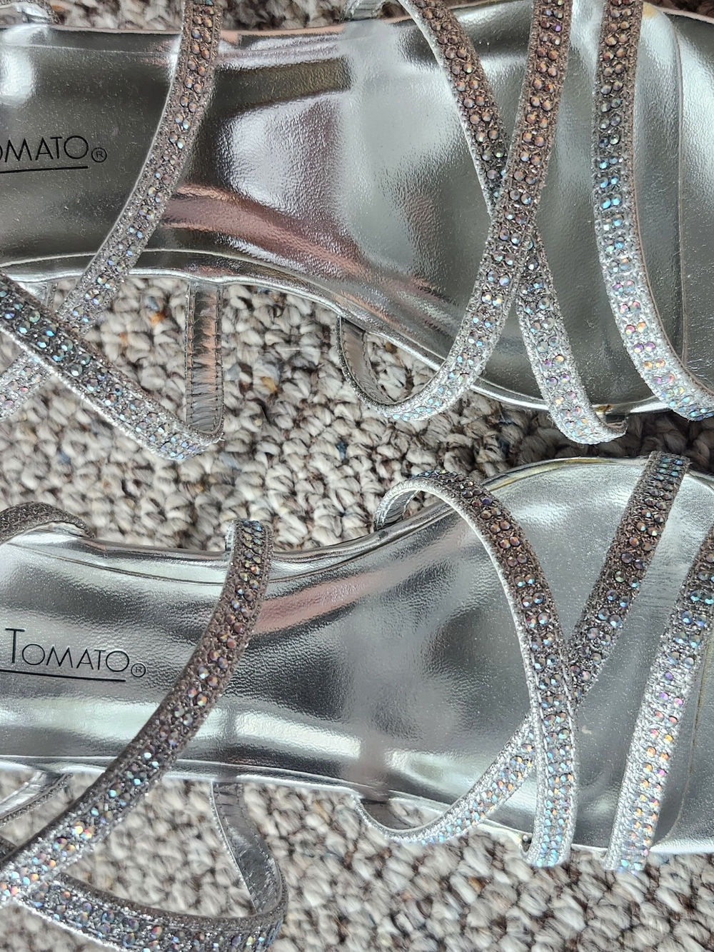 Hot Tomato Silver Crystal-Strap Evening Heels